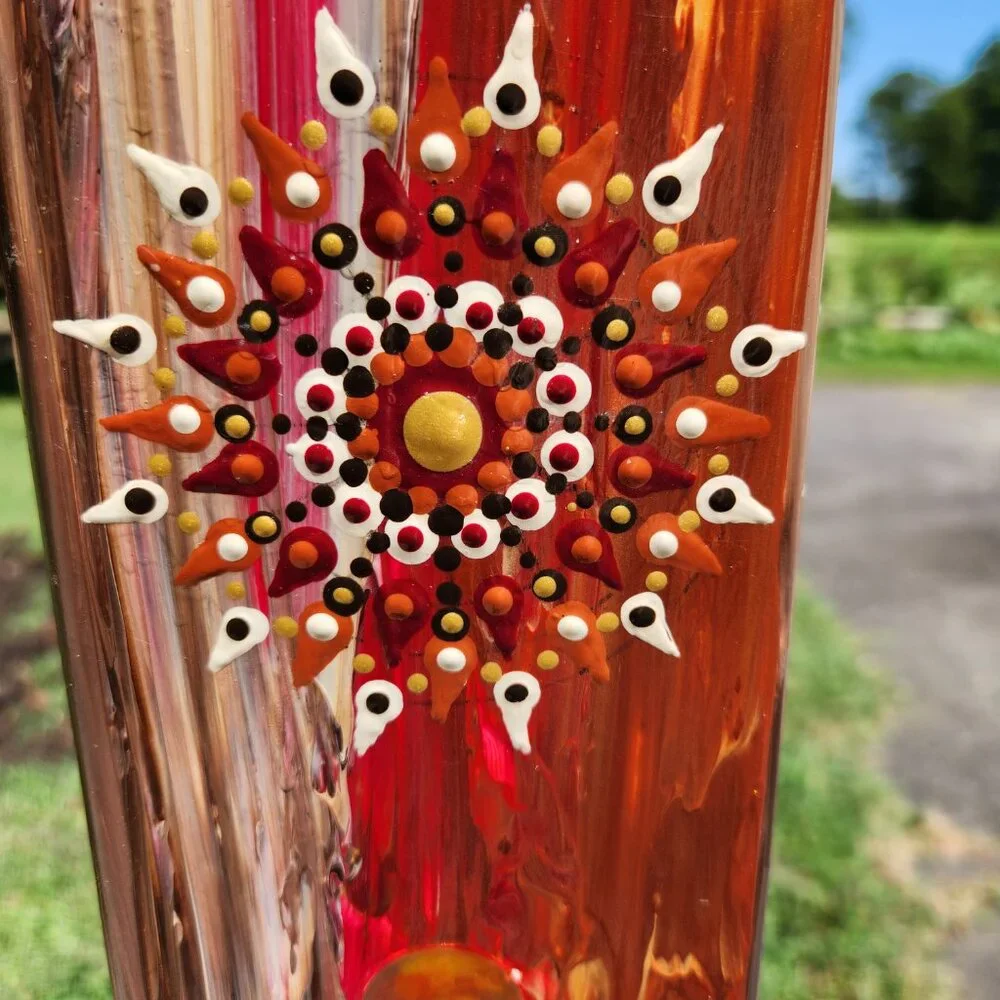 Garden Peace Pole Hand Painted w/ Solar Light Cap & Wire Stand Lighted 4 Sides